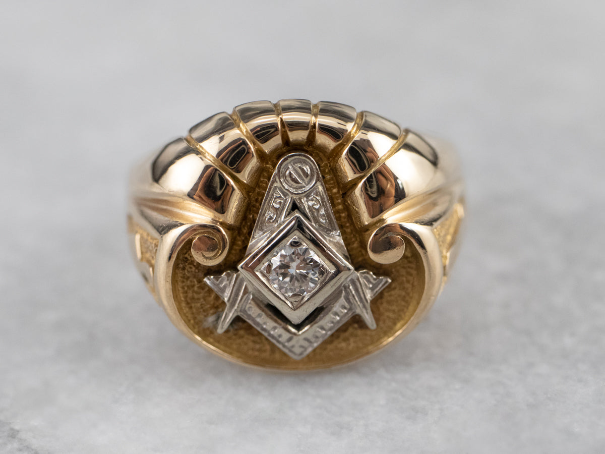 Vintage Diamond Masonic Gold Ring