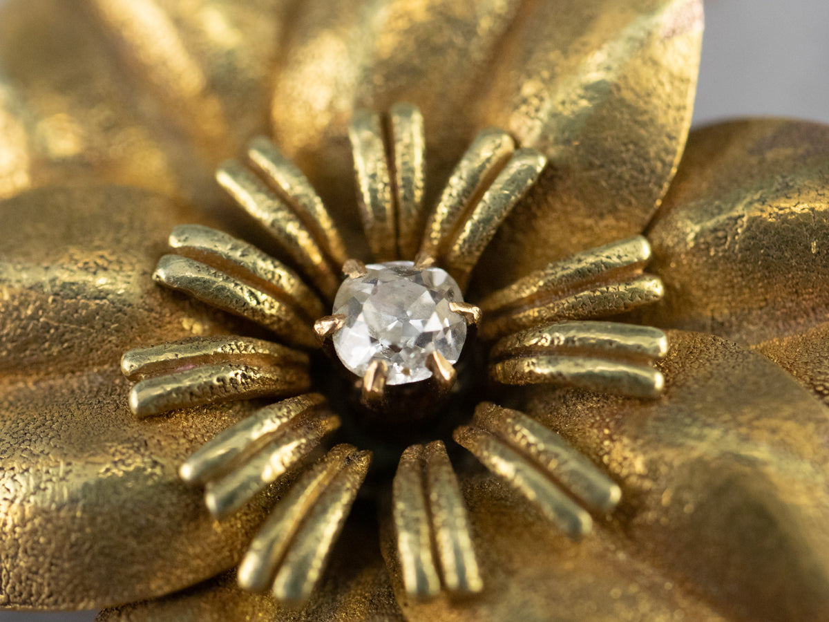 Antique Diamond Gold Flower Brooch Pendant