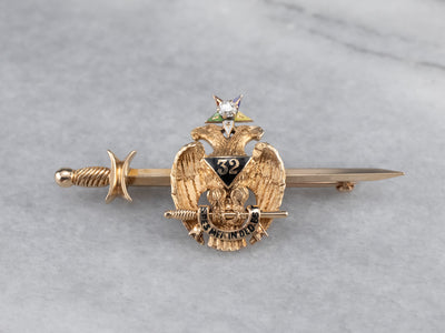 1915 Antique Old Mine Cut Diamond and Gold Masonic Pin