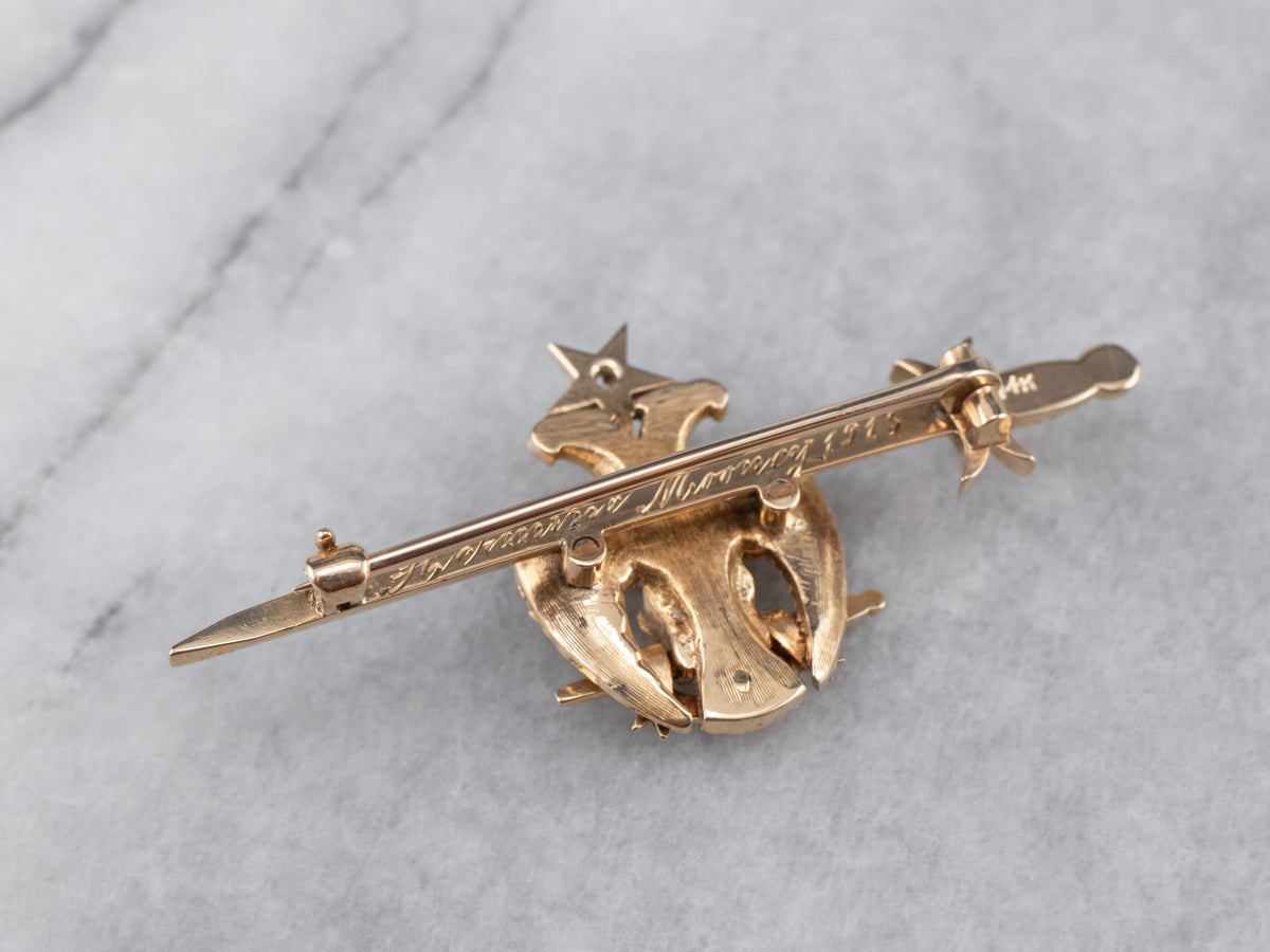 1915 Antique Old Mine Cut Diamond and Gold Masonic Pin