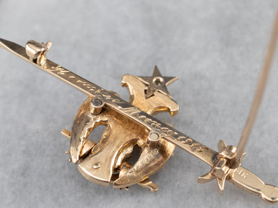 1915 Antique Old Mine Cut Diamond and Gold Masonic Pin