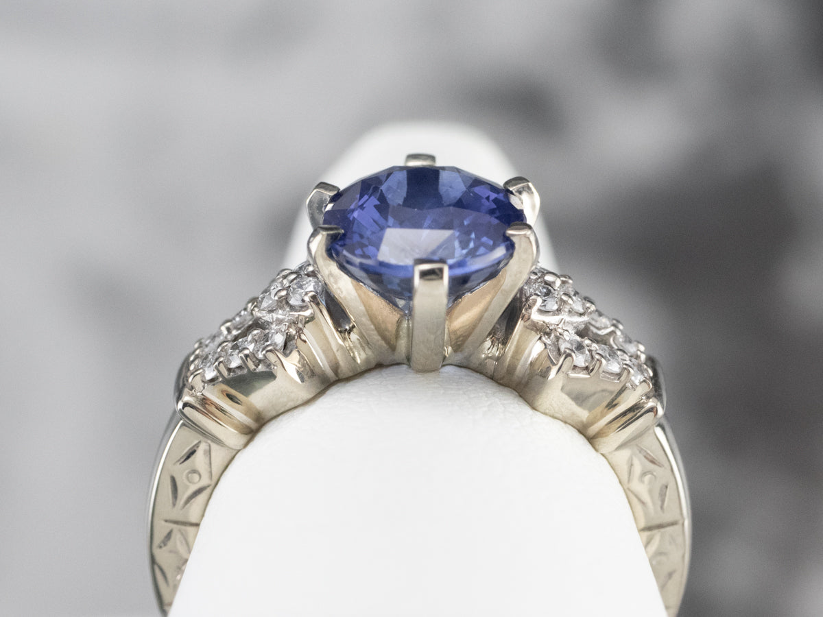 Modern Sapphire and Diamond Anniversary or Engagement Ring