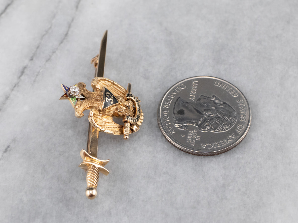 1915 Antique Old Mine Cut Diamond and Gold Masonic Pin