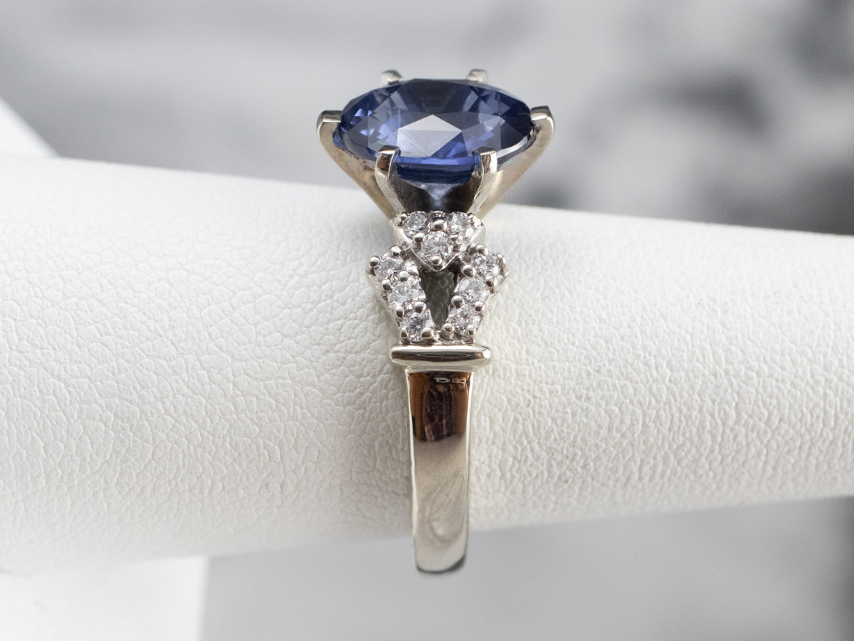 Modern Sapphire and Diamond Anniversary or Engagement Ring