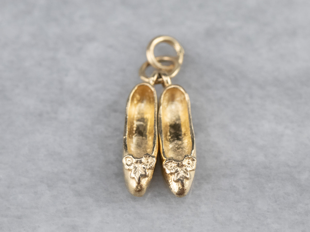 Sweet Gold Ballerina Slippers Charm