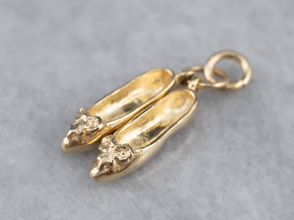 Sweet Gold Ballerina Slippers Charm