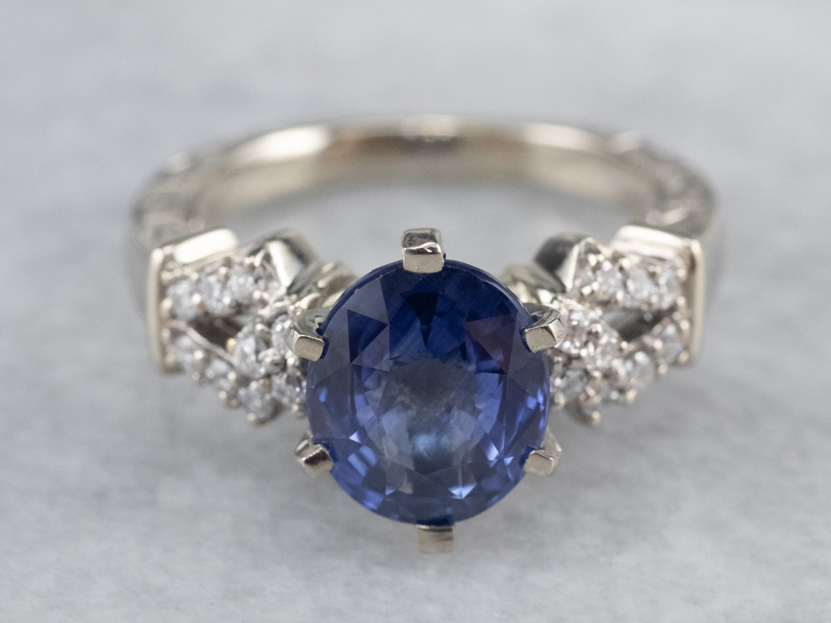 Modern Sapphire and Diamond Anniversary or Engagement Ring