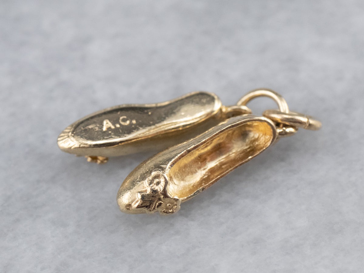 Sweet Gold Ballerina Slippers Charm