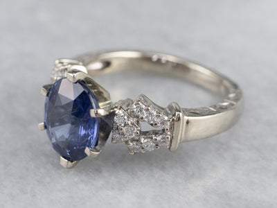Modern Sapphire and Diamond Anniversary or Engagement Ring