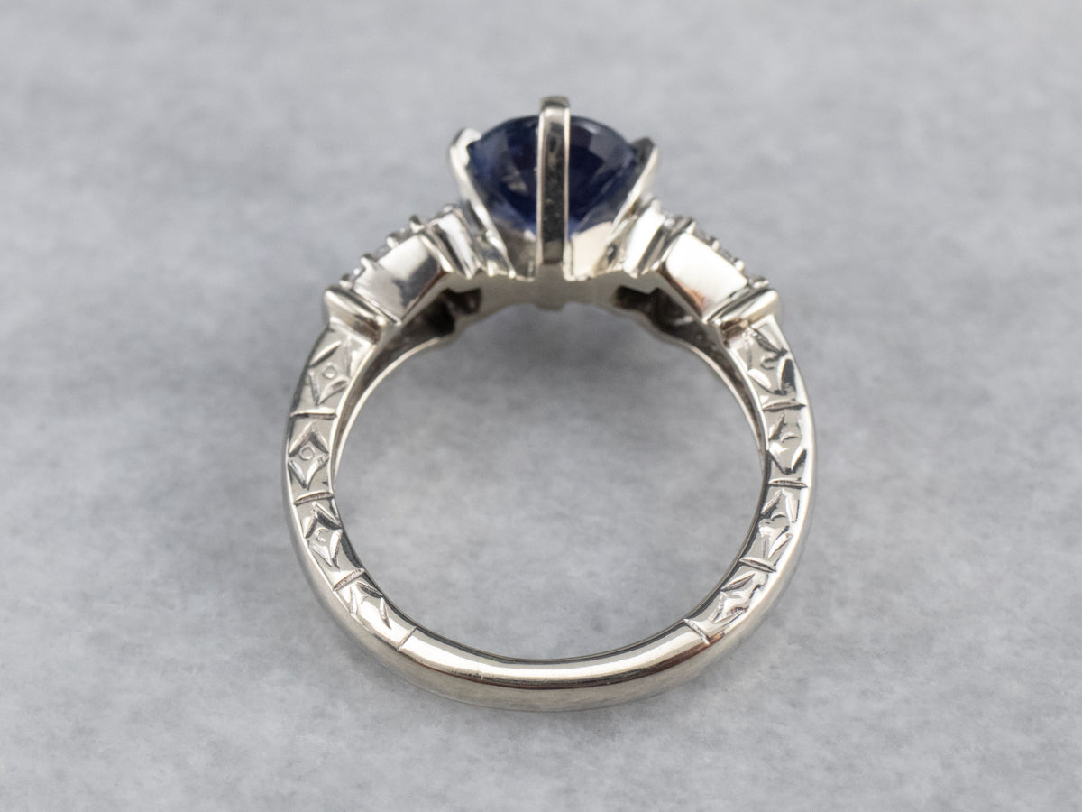 Modern Sapphire and Diamond Anniversary or Engagement Ring