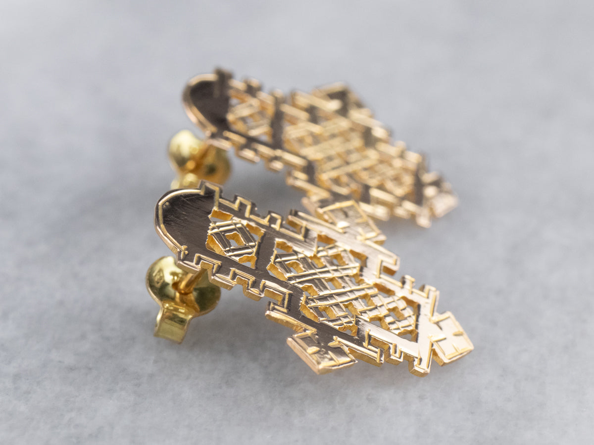 Etched Gold Ethiopian Cross Stud Earrings