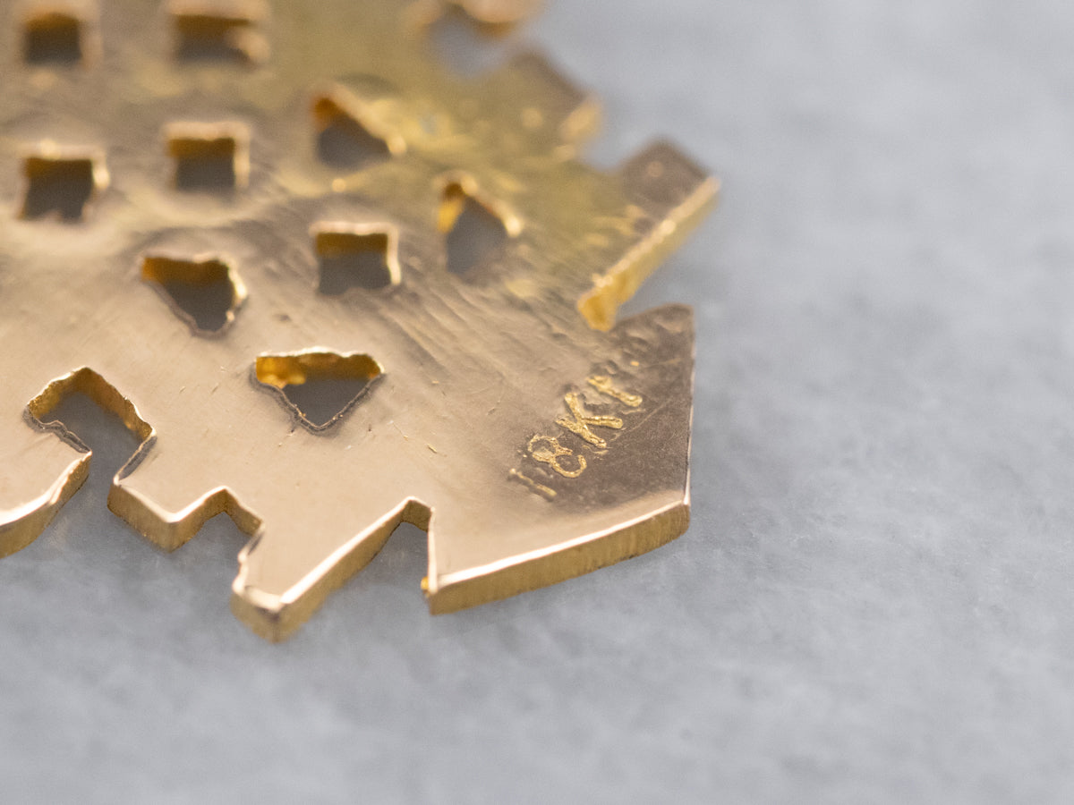 Etched Gold Ethiopian Cross Stud Earrings