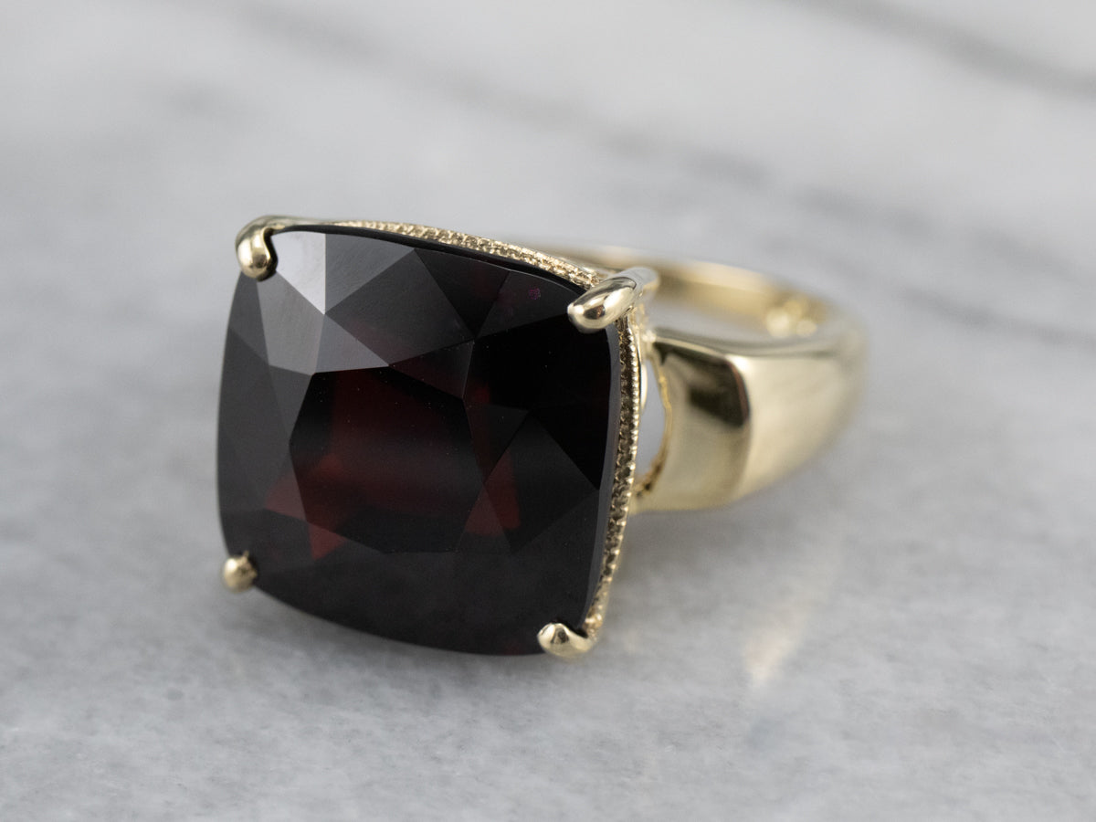 Cushion Cut Garnet Gold Statement Ring