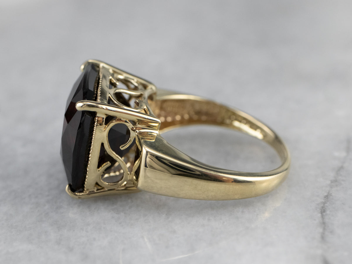 Cushion Cut Garnet Gold Statement Ring