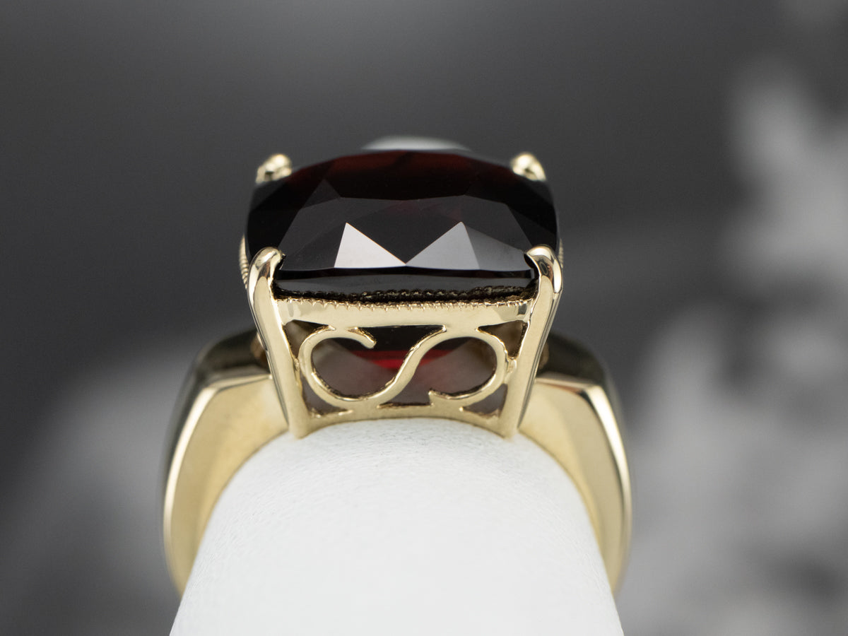Cushion Cut Garnet Gold Statement Ring