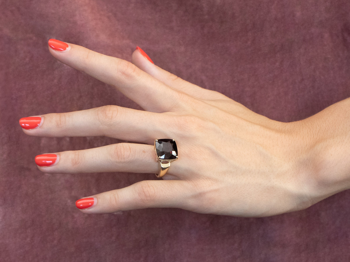 Cushion Cut Garnet Gold Statement Ring