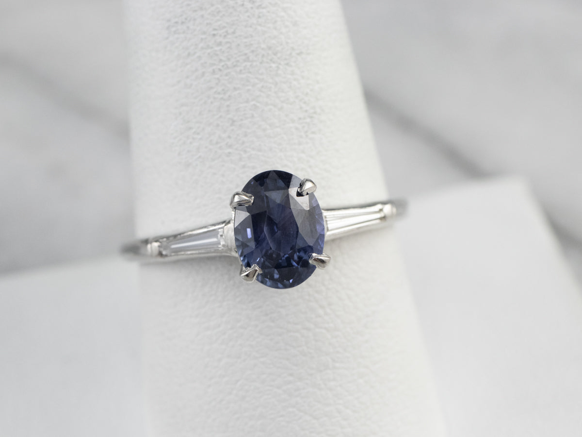 Sapphire Diamond Platinum Engagement Ring
