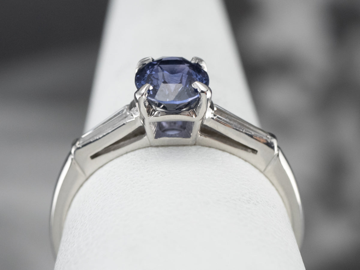 Sapphire Diamond Platinum Engagement Ring
