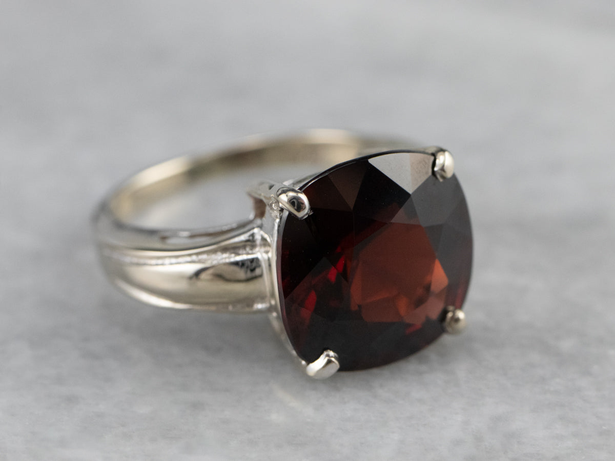 Cushion Cut Garnet White Gold Ring