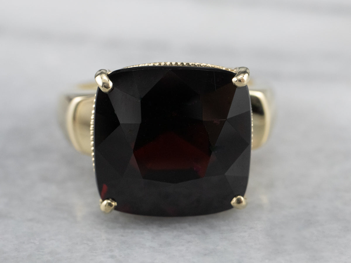 Cushion Cut Garnet Gold Statement Ring