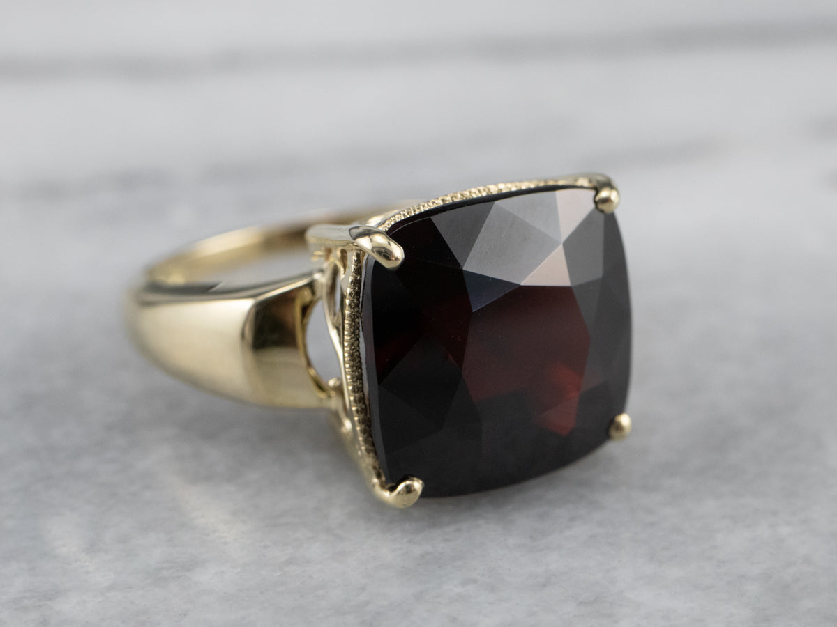 Cushion Cut Garnet Gold Statement Ring