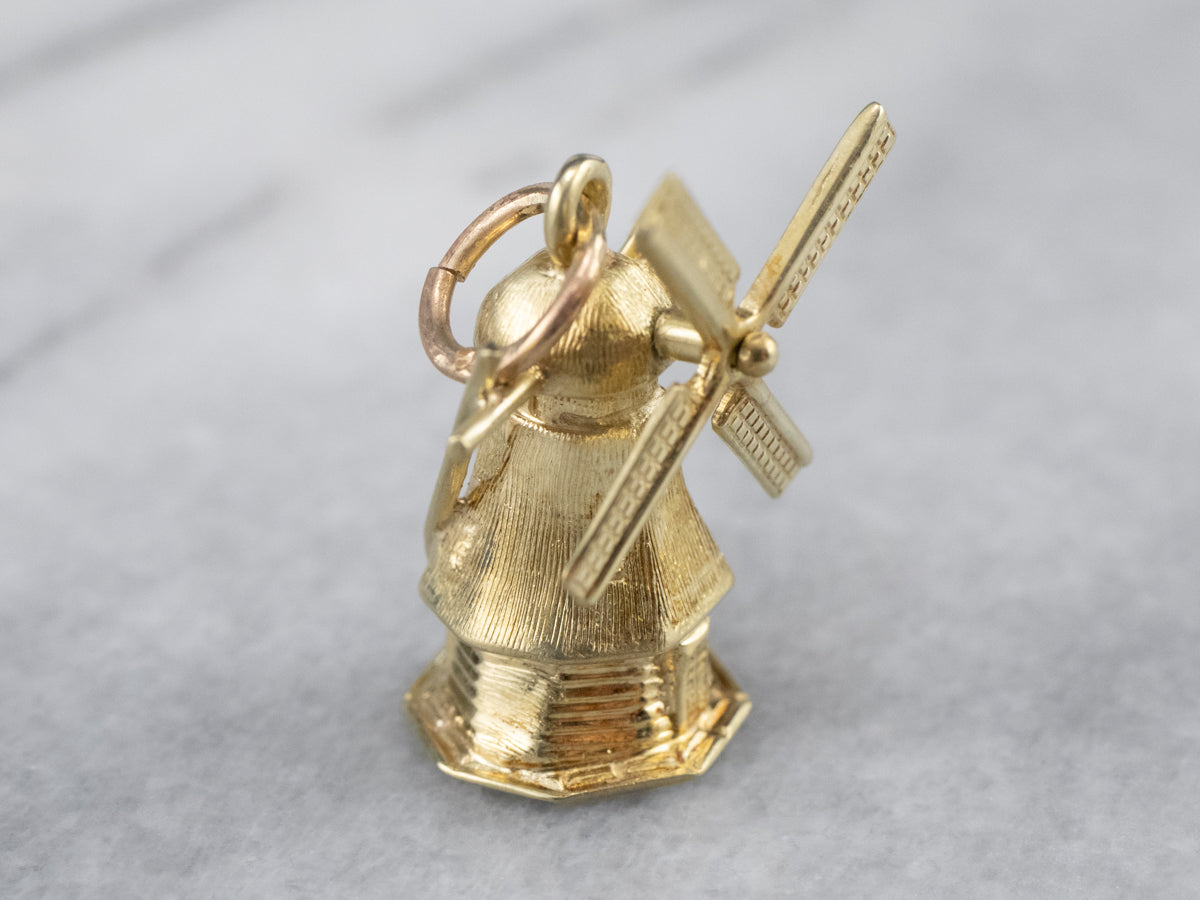 Moving Windmill Gold Charm