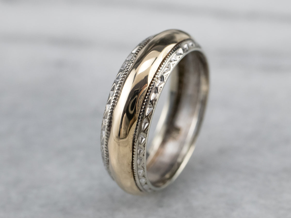 Two Tone Gold Pattern Wedding Band