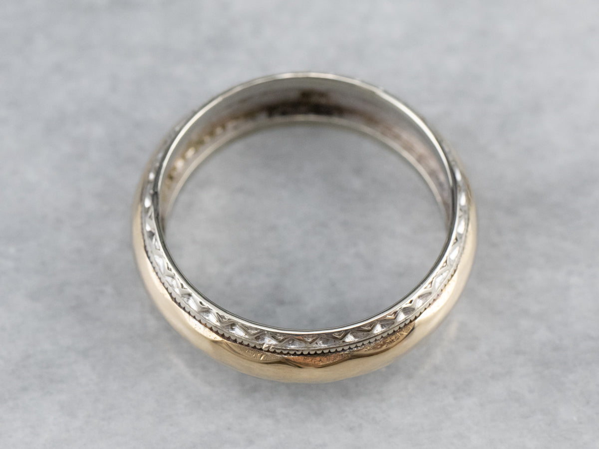 Two Tone Gold Pattern Wedding Band