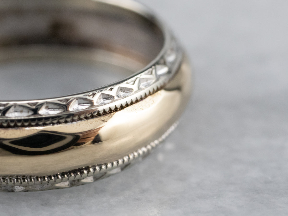 Two Tone Gold Pattern Wedding Band