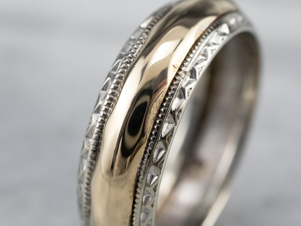 Two Tone Gold Pattern Wedding Band