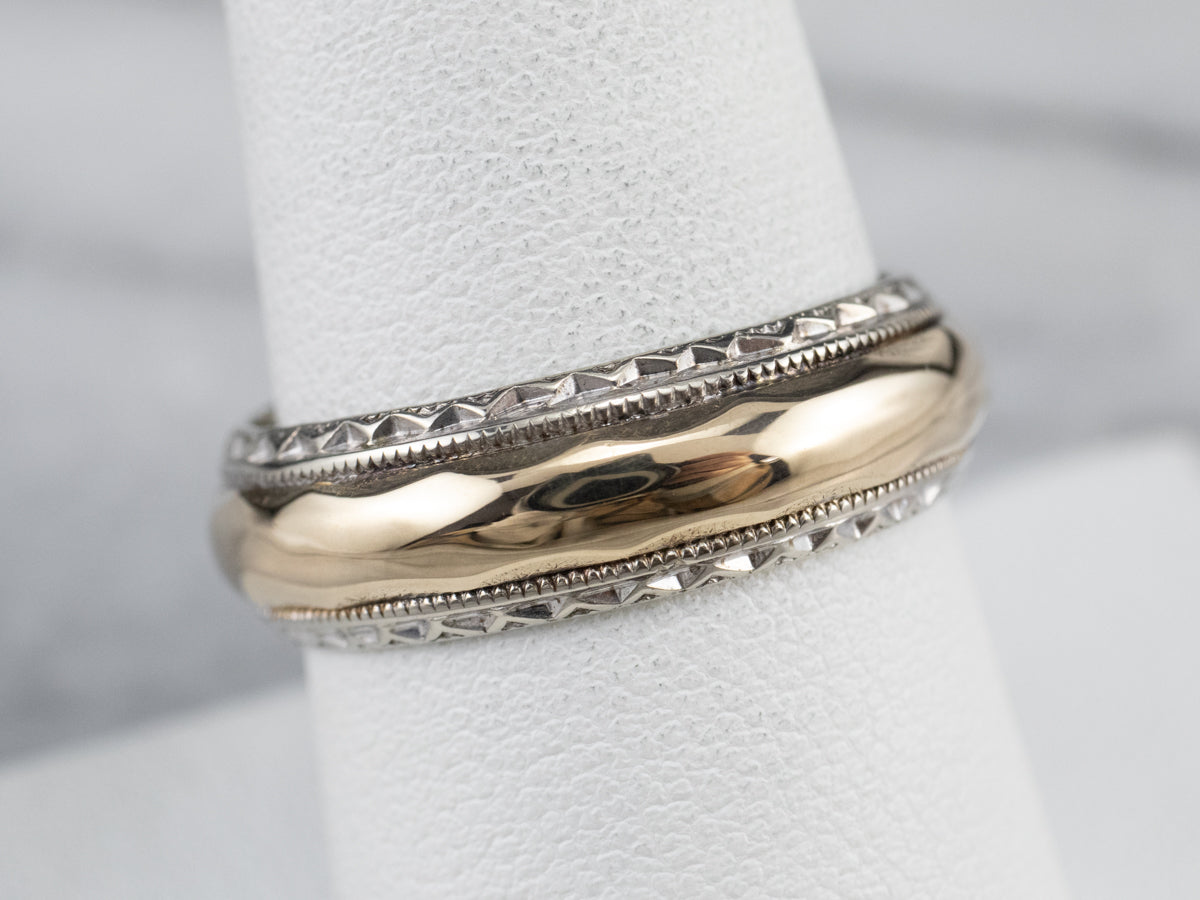 Two Tone Gold Pattern Wedding Band