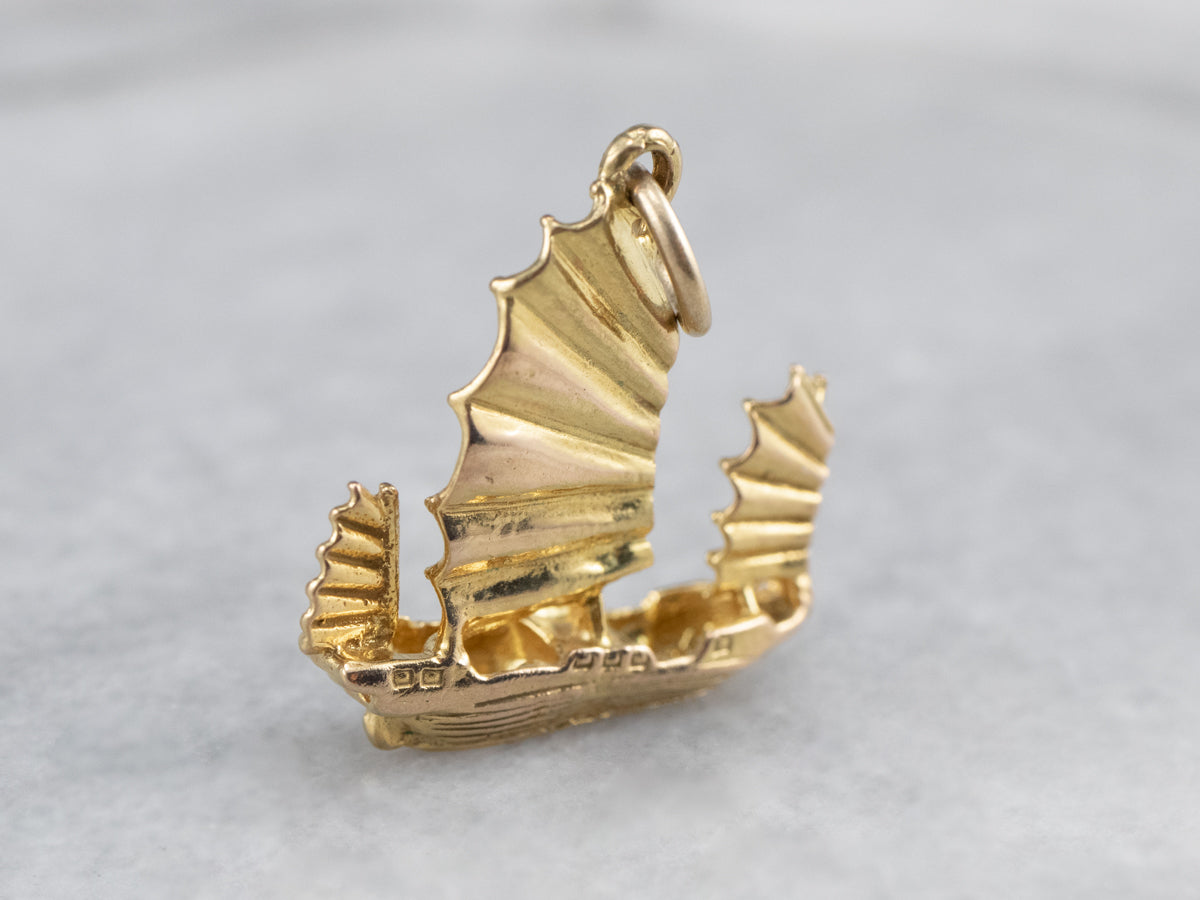 Gold Chinese Junk Ship Charm