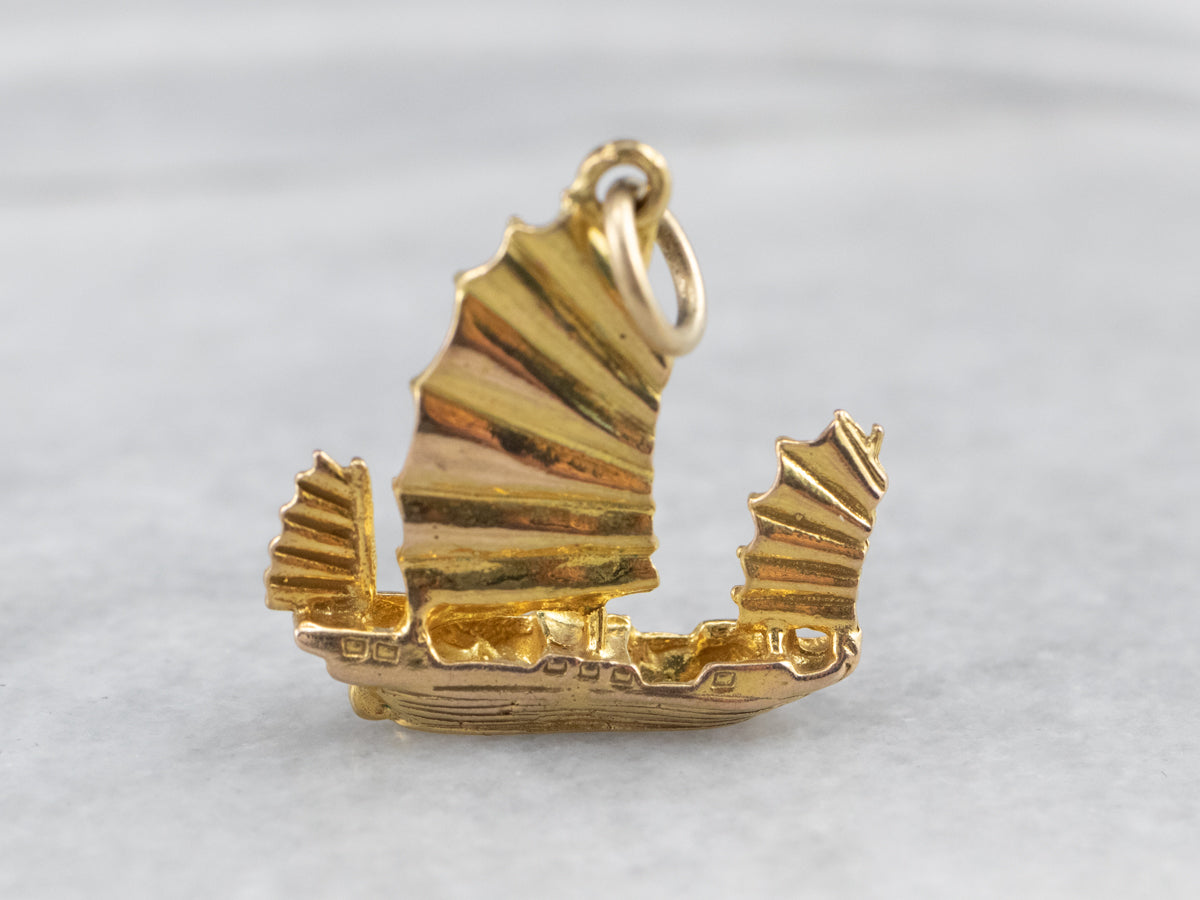 Gold Chinese Junk Ship Charm
