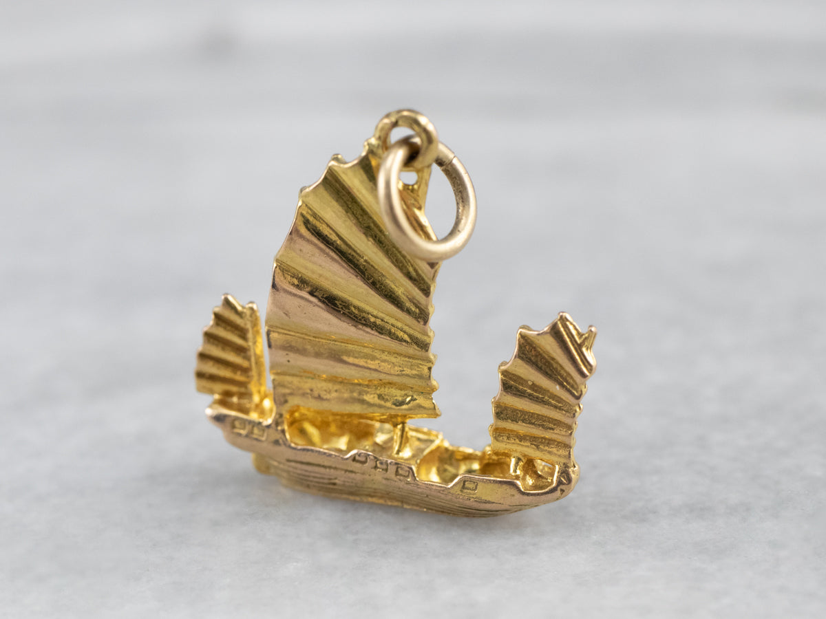 Gold Chinese Junk Ship Charm