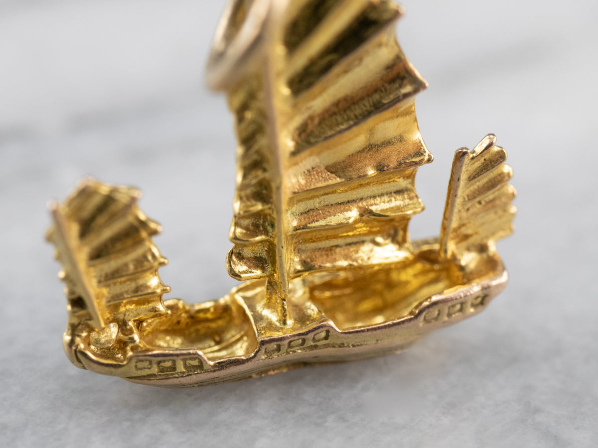Gold Chinese Junk Ship Charm