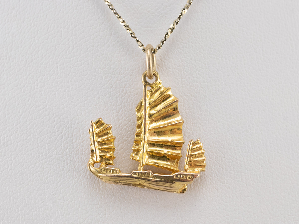 Gold Chinese Junk Ship Charm