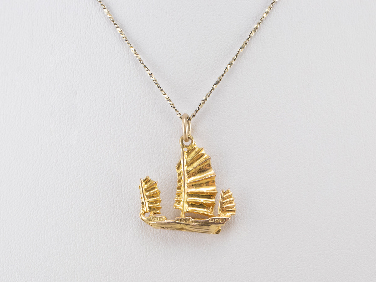 Gold Chinese Junk Ship Charm