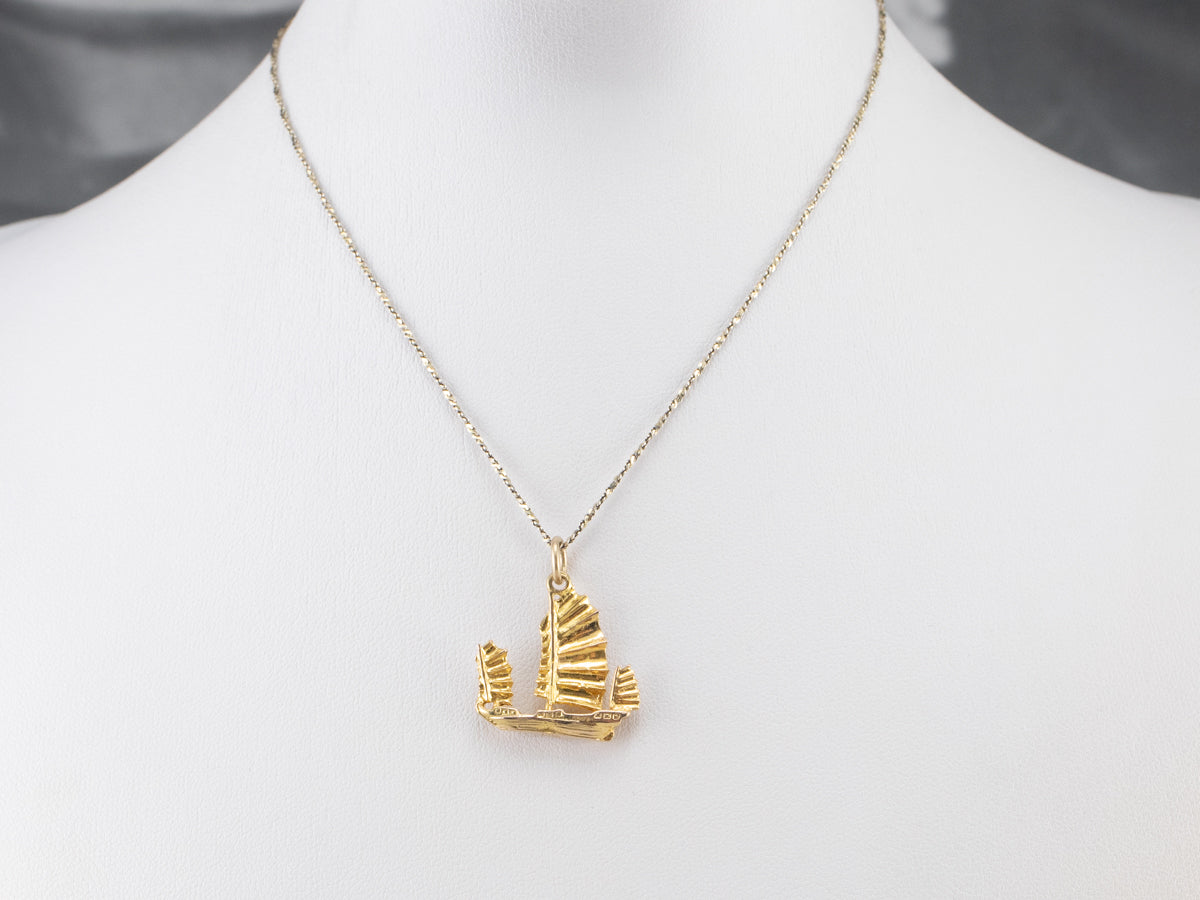 Gold Chinese Junk Ship Charm