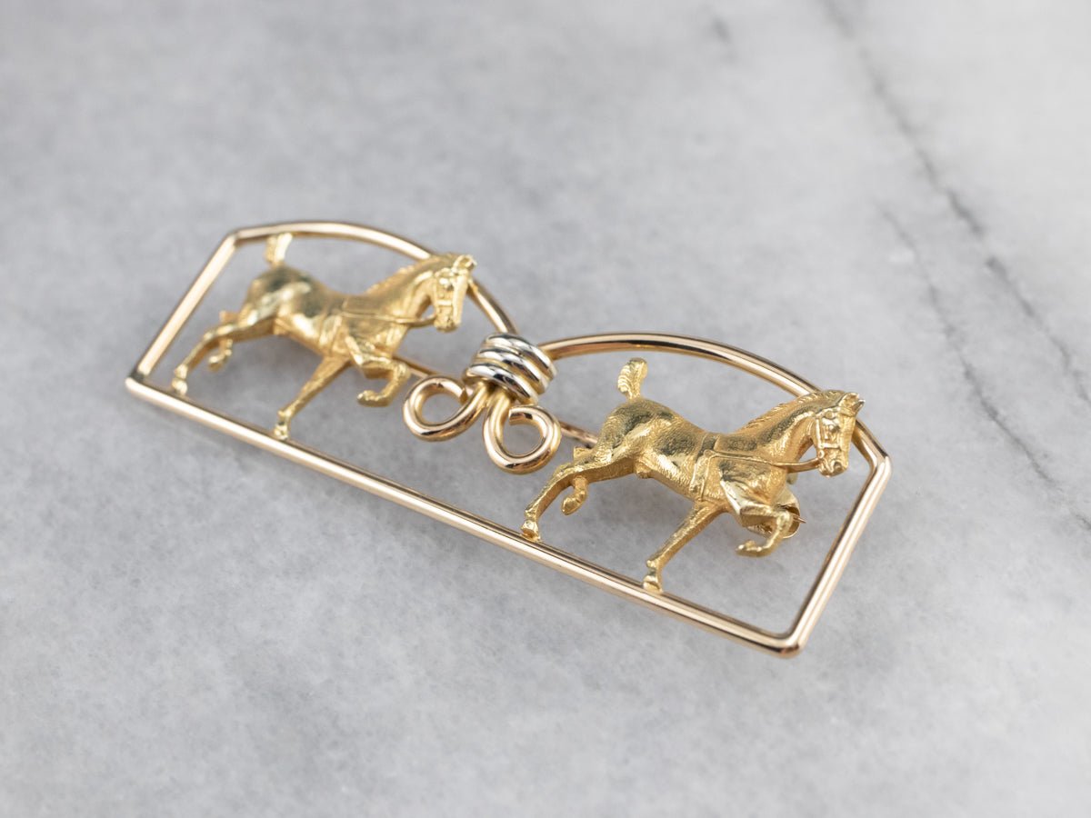 Two Tone Gold Double Horse Brooch