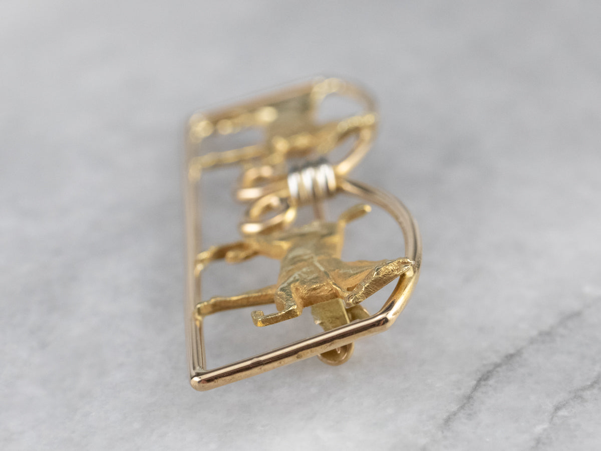 Two Tone Gold Double Horse Brooch