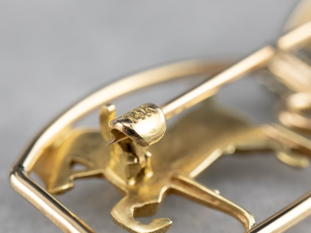 Two Tone Gold Double Horse Brooch