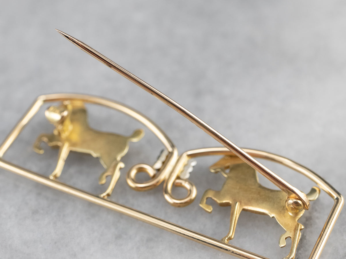 Two Tone Gold Double Horse Brooch