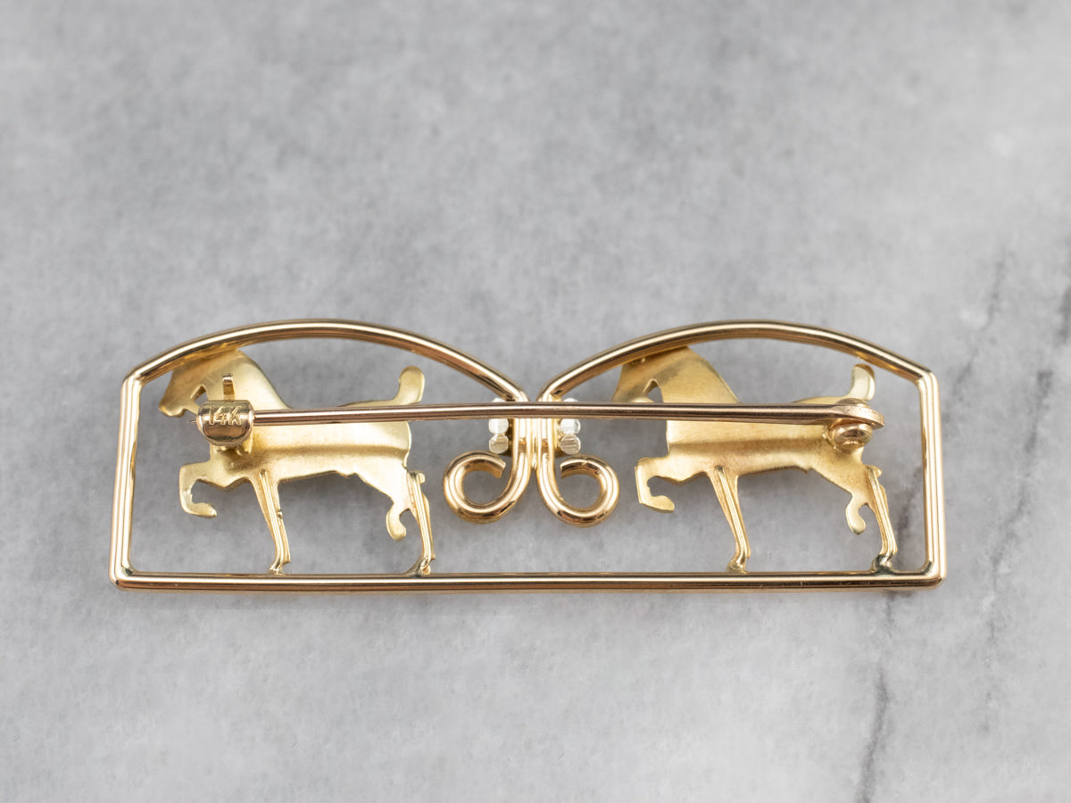 Two Tone Gold Double Horse Brooch