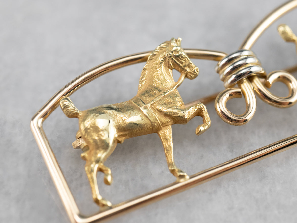 Two Tone Gold Double Horse Brooch