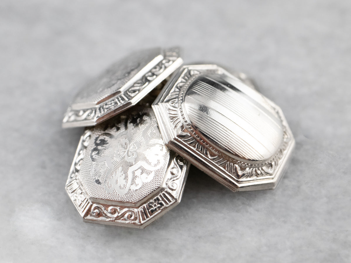 Art Deco White Gold Ornate Cufflinks