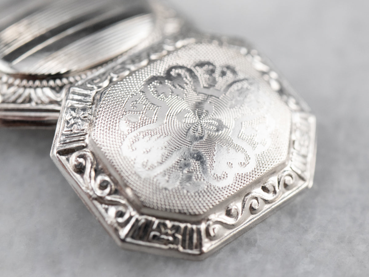 Art Deco White Gold Ornate Cufflinks