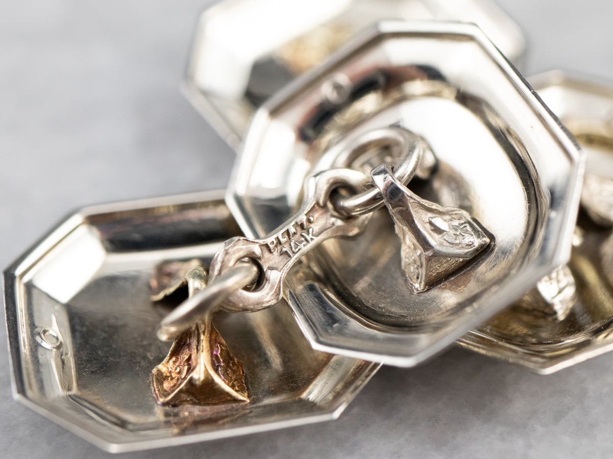 Art Deco White Gold Ornate Cufflinks