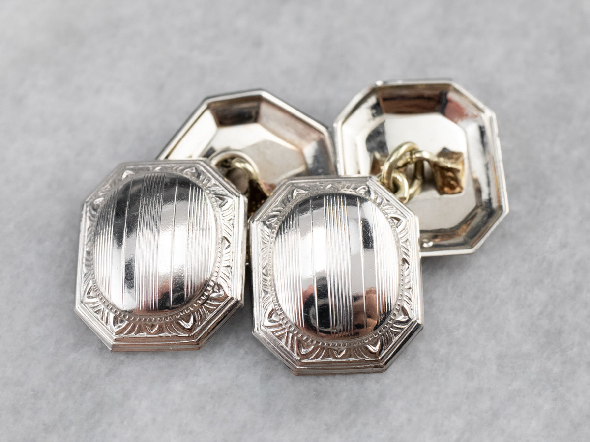 Art Deco White Gold Ornate Cufflinks