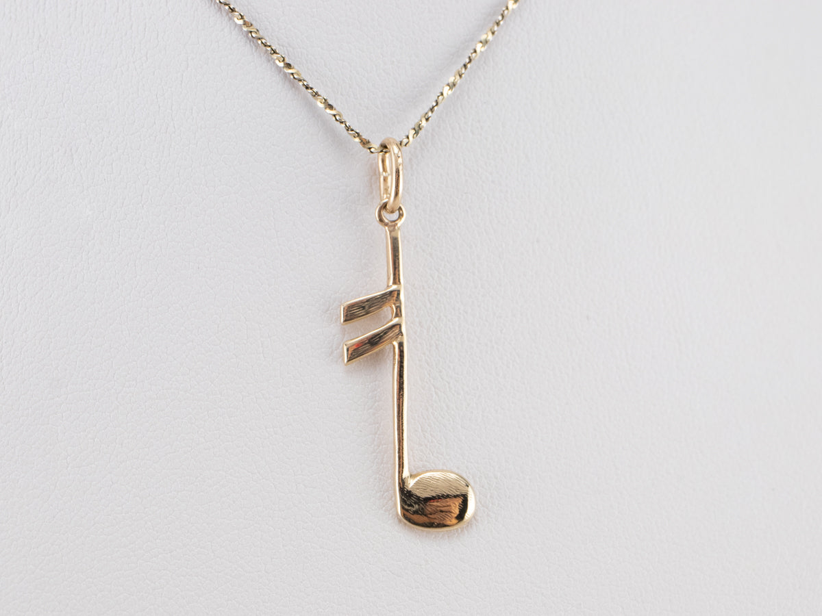 14K Gold Music Note Charm Pendant