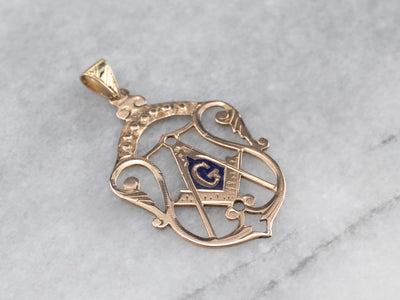 Masonic Symbol Enamel Gold Pendant